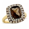 Thumbnail Image 1 of Previously Owned - Cushion-Cut Smoky Quartz Ring in 14K Gold with Enhanced Champagne and White Diamonds