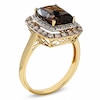 Previously Owned - Cushion-Cut Smoky Quartz Ring in 14K Gold with Enhanced Champagne and White Diamonds