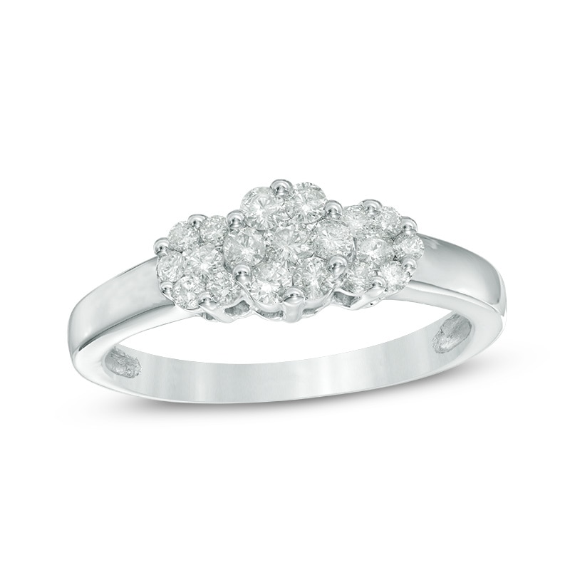 Main Image 1 of Previously Owned - 1/2 CT. T.W. Diamond Flower Ring in 14K White Gold