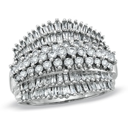 Previously Owned - 1-3/4 CT. T.W. Baguette and Round Diamond Seven Row Fan Ring in 10K White Gold