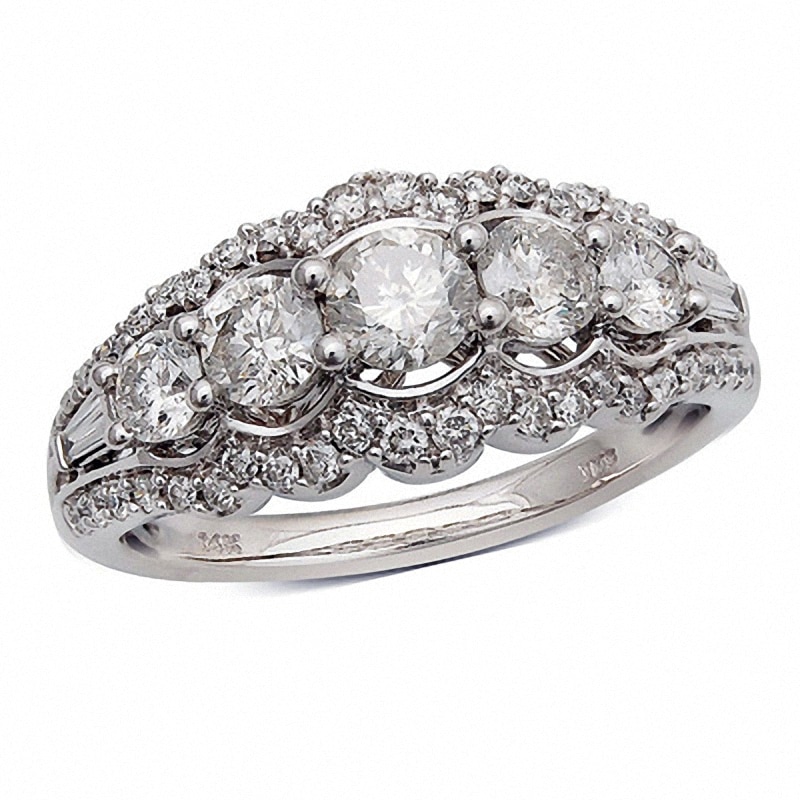 Main Image 1 of Previously Owned - 1-1/4 CT. T.W. Diamond Five Stone Frame Anniversary Ring in 14K White Gold