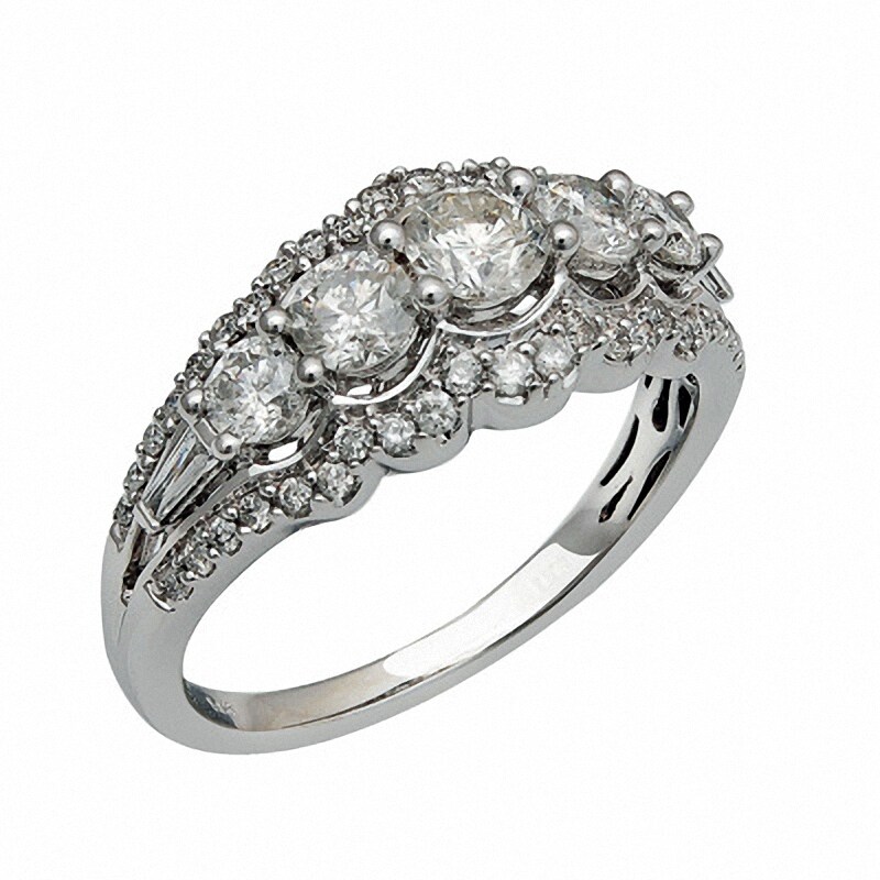 Main Image 2 of Previously Owned - 1-1/4 CT. T.W. Diamond Five Stone Frame Anniversary Ring in 14K White Gold