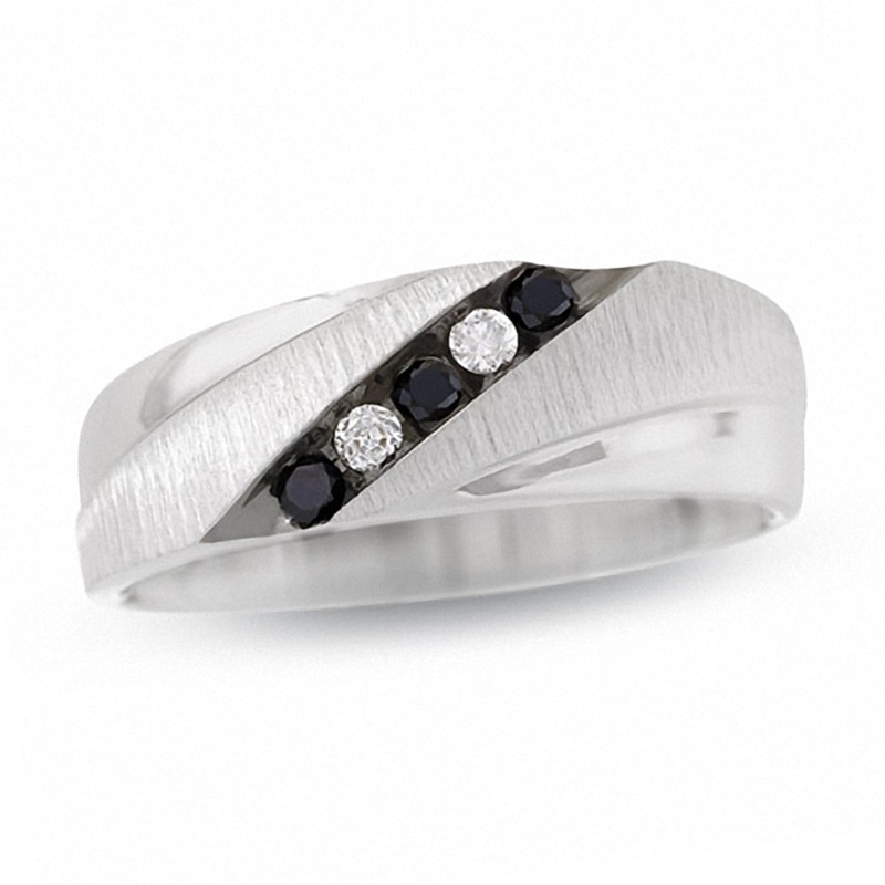 Main Image 1 of Previously Owned - 1/5 CT. T.W. Enhanced Black and White Diamond Five Stone Band in 10K White Gold