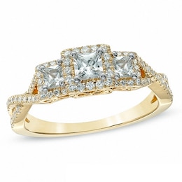 Previously Owned - 3/4 CT. T.W. Princess-Cut Diamond Past Present Future® Engagement Ring in 14K Gold