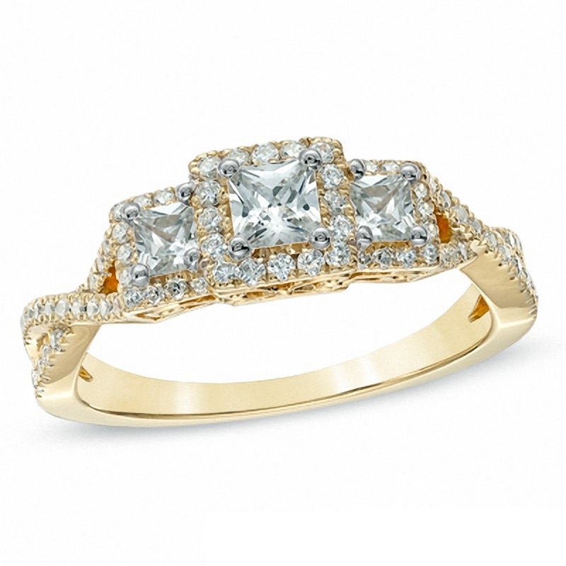 Main Image 1 of Previously Owned - 3/4 CT. T.W. Princess-Cut Diamond Past Present FutureĀ® Engagement Ring in 14K Gold