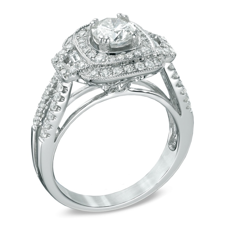 Main Image 2 of Previously Owned - Celebration Grand® 1-1/4 CT. T.W. Diamond Vintage-Style Engagement Ring in 14K White Gold (H-I/I1)