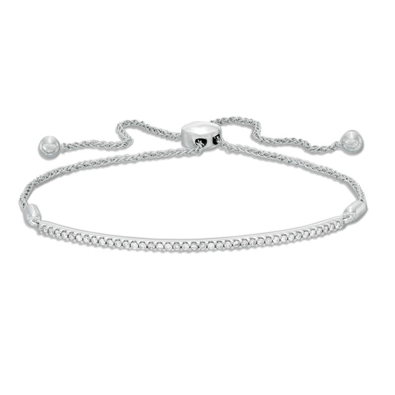Main Image 1 of Previously Owned - 1/4 CT. T.W. Diamond Bar Bolo Bracelet in 10K White Gold - 8.0"