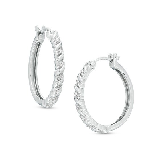Previously Owned - 1/15 CT. T.W. Diamond Swirl Hoop Earrings in Sterling Silver Previously Owned - 1/15 CT. T.W. Diamond Swirl Hoop Earrings in Sterling Silver