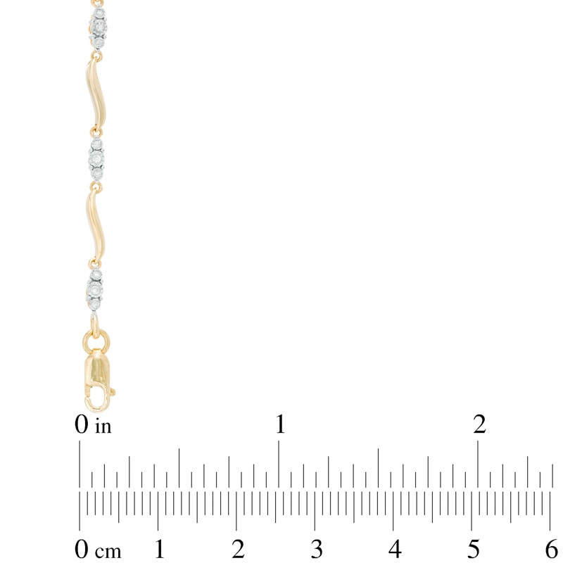 Main Image 2 of Previously Owned - 1/8 CT. T.W. Diamond Three Stone Curved Station Bracelet in 10K Gold