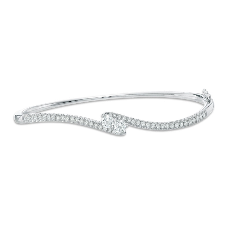 Main Image 1 of Previously Owned - Ever Us® 1 CT. T.W. Two-Stone Diamond Bypass Bangle in 14K White Gold