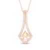 Thumbnail Image 1 of Previously Owned - 6.0mm Cushion-Cut Morganite and 1/5 CT. T.W. Diamond Pendulum Pendant in 10K Rose Gold