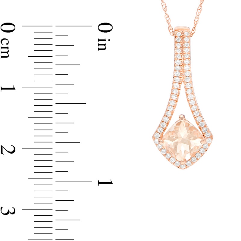 Main Image 2 of Previously Owned - 6.0mm Cushion-Cut Morganite and 1/5 CT. T.W. Diamond Pendulum Pendant in 10K Rose Gold