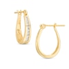 Thumbnail Image 1 of Previously Owned - 1/4 CT. T.W. Channel-Set Diamond Oval Hoop Earrings in 14K Gold