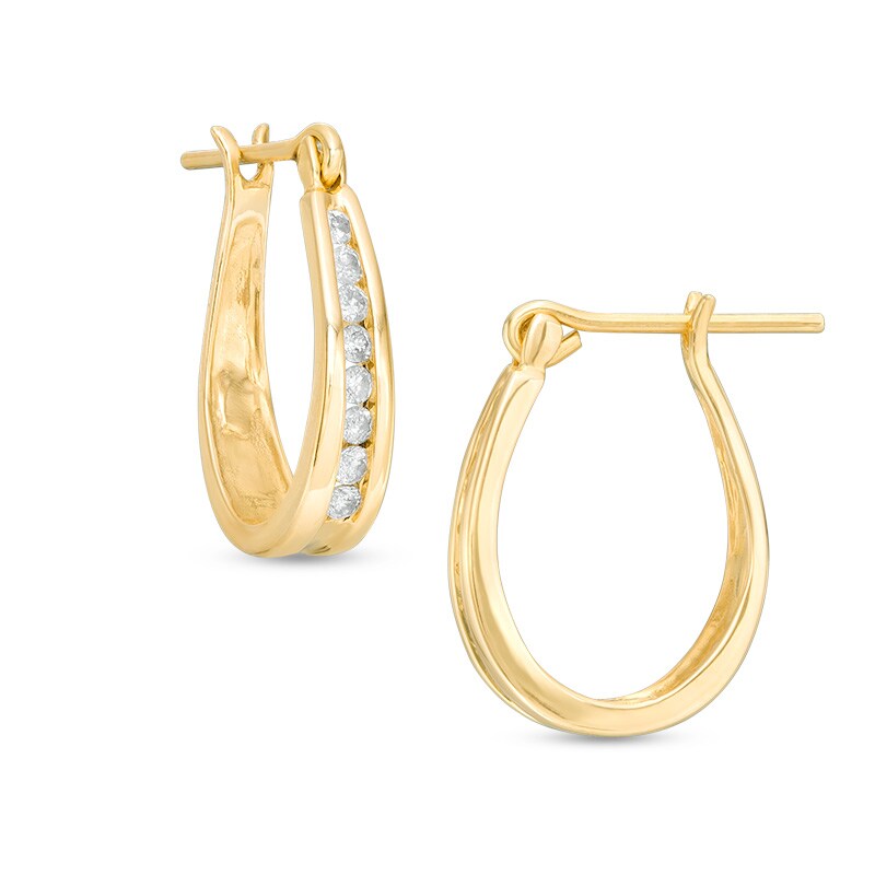 Main Image 1 of Previously Owned - 1/4 CT. T.W. Channel-Set Diamond Oval Hoop Earrings in 14K Gold