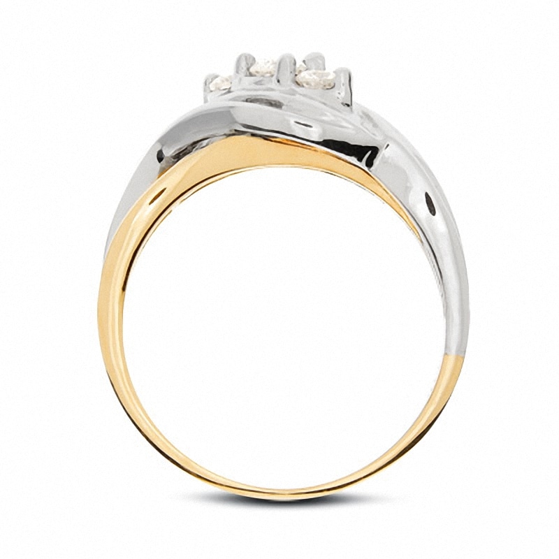 Main Image 3 of Previously Owned - 1/2 CT. T.W. Diamond Three Stone Cross Over Ring in 14K Two-Tone Gold