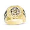 Thumbnail Image 1 of Previously Owned - Men's 1-1/2 CT. T.W. Enhanced Black, Champagne and White Diamond Signet Octagon Frame Ring in 10K Gold