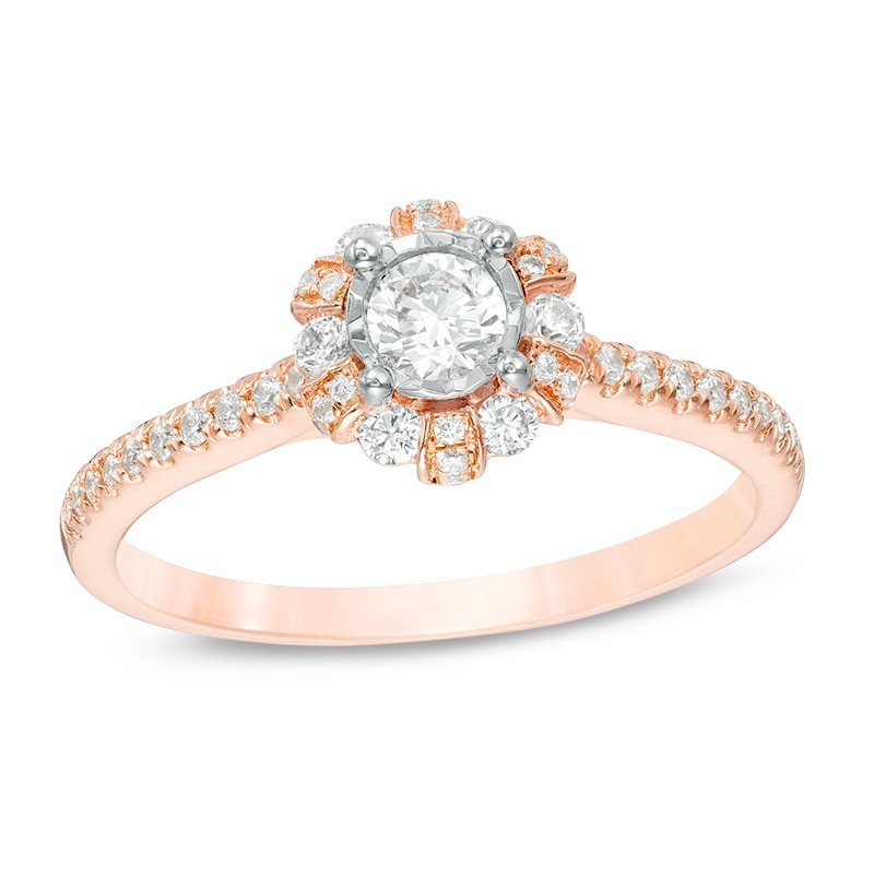 Previously Owned - 1/2 CT. T.W. Diamond Scallop Frame Engagement Ring in 14K Rose Gold