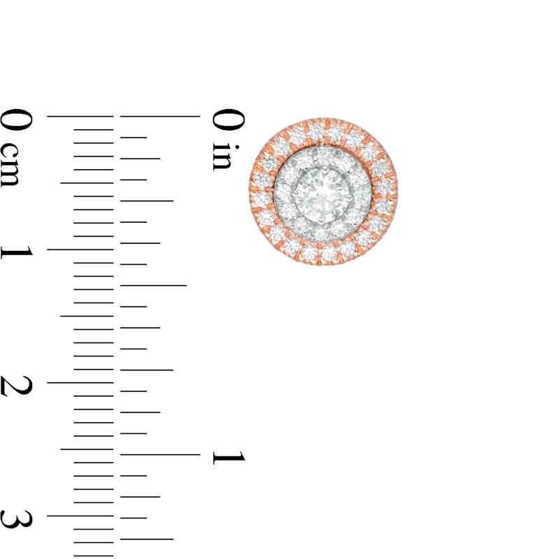 Main Image 2 of Previously Owned - 1 CT. T.W. Diamond Double Frame Stud Earrings in 10K Two-Tone Gold