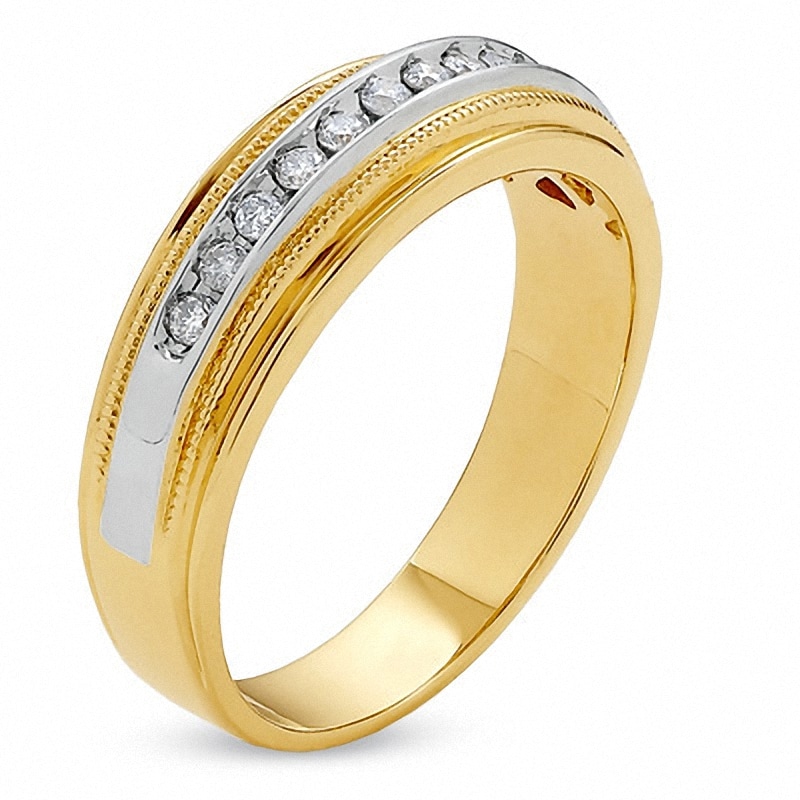Main Image 2 of Previously Owned - 1/4 CT. T.W. Diamond Channel Milgrain Band in 14K Two-Tone Gold