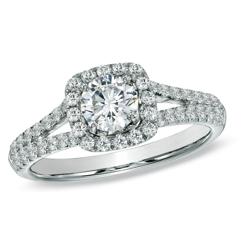 Previously Owned - Celebration Fire™ 1 CT. T.W. Diamond Frame Engagement Ring in 14K White Gold (H-I/SI1-SI2)