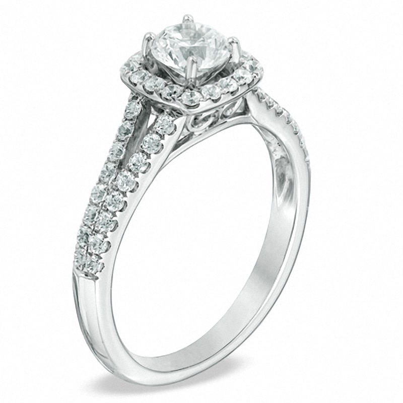 Previously Owned - Celebration Fire™ 1 CT. T.W. Diamond Frame Engagement Ring in 14K White Gold (H-I/SI1-SI2)