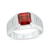 Previously Owned - Men's Emerald-Cut Garnet and 1/15 CT. T.W. Diamond Ring in Sterling Silver