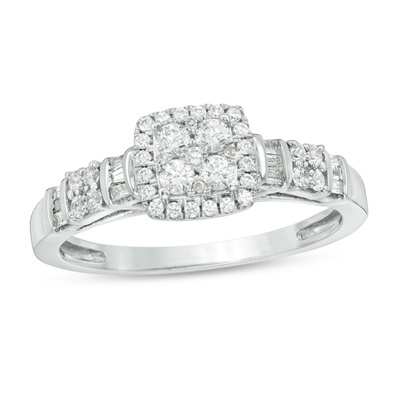 Main Image 1 of Previously Owned - 3/8 CT. T.W. Composite Diamond Square Frame Ring in 10K White Gold