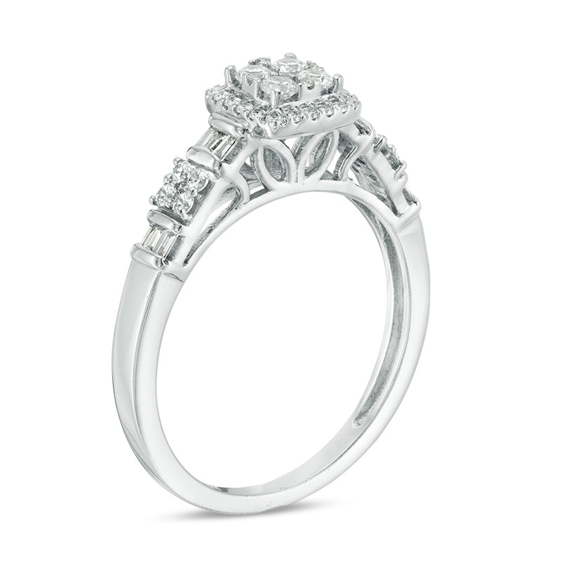 Main Image 2 of Previously Owned - 3/8 CT. T.W. Composite Diamond Square Frame Ring in 10K White Gold