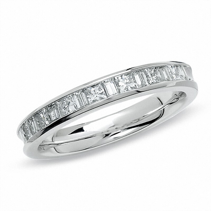 Main Image 1 of Previously Owned - 1/2 CT. T.W. Princess-Cut and Baguette Diamond Channel Band in 14K White Gold