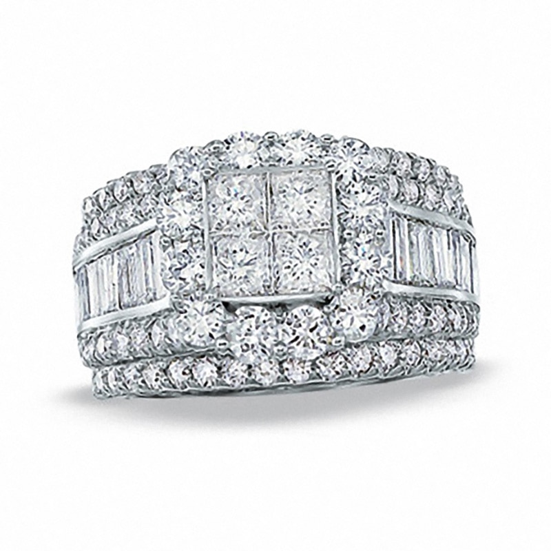 Previously Owned - 4 CT. T.W. Composite Princess-Cut Diamond Three Piece Bridal Set in 14K White Gold