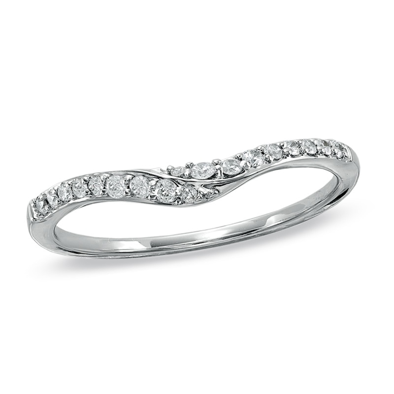 Main Image 1 of Previously Owned - 1/8 CT. T.W. Diamond Swoop Contour Wedding Band in 14K White Gold
