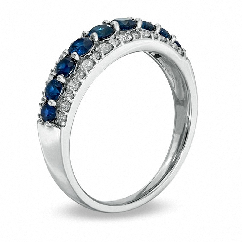 Previously Owned - Blue Sapphire and 1/3 CT. T.W. Diamond Band in 14K White Gold