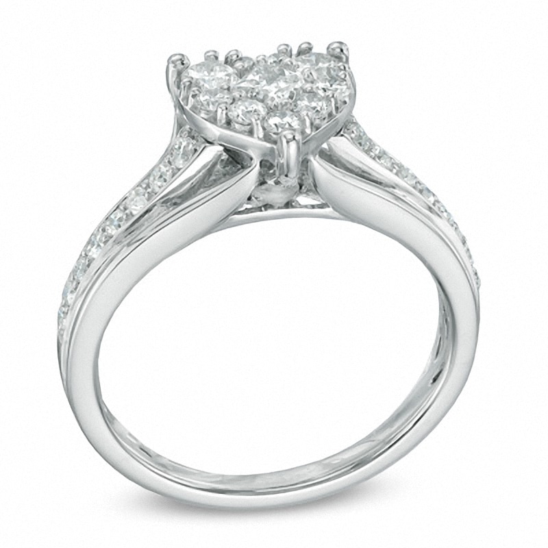 Main Image 2 of Previously Owned - 3/4 CT. T.W. Diamond Heart Cluster Ring in 10K White Gold