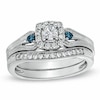 Thumbnail Image 1 of Previously Owned 1/2 CT. T.W.  Blue and White Diamond Vintage-Style Frame Bridal Set in 10K White Gold