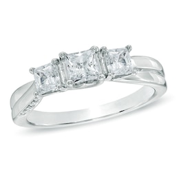 Previously Owned - Celebration 102® 1 CT. T.W. Princess-Cut Diamond Three Stone Ring in 18K White Gold (I/SI2)