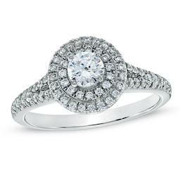 Previously Owned - Celebration Grand® 3/4 CT. T.W. Diamond Double Frame Engagement Ring in 14K White Gold (H-I/I1)