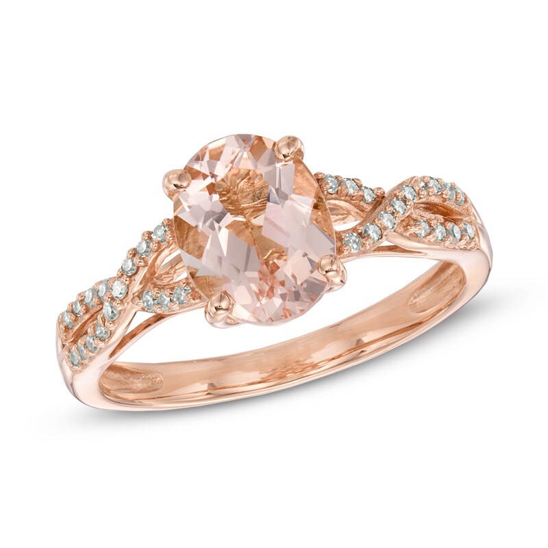 Main Image 1 of Previously Owned - Oval Morganite and 1/10 CT. T.W. Diamond Twist Ring in 10K Rose Gold