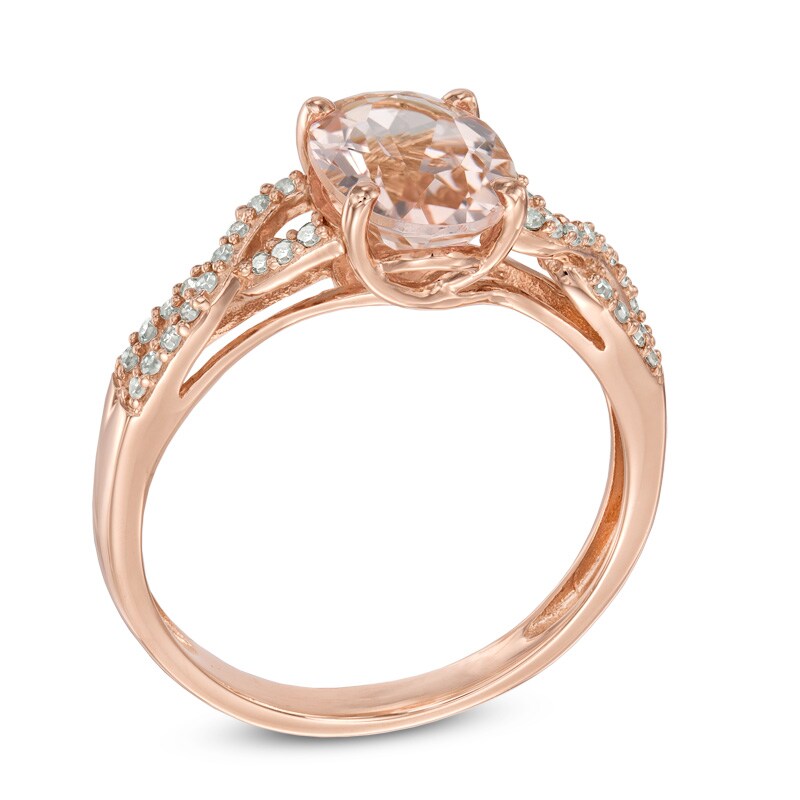 Main Image 2 of Previously Owned - Oval Morganite and 1/10 CT. T.W. Diamond Twist Ring in 10K Rose Gold