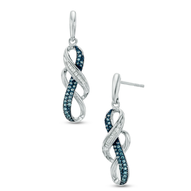 Previously Owned - 1/6 CT. T.W. Enhanced Blue and White Diamond Double Infinity Drop Earrings in Sterling Silver