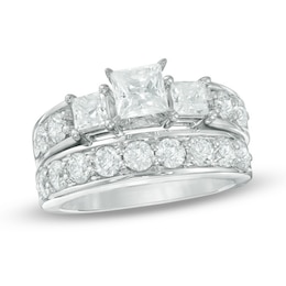 Previously Owned - 2-3/4 CT. T.W. Princess-Cut Diamond Past Present Future® Bridal Set in 14K White Gold