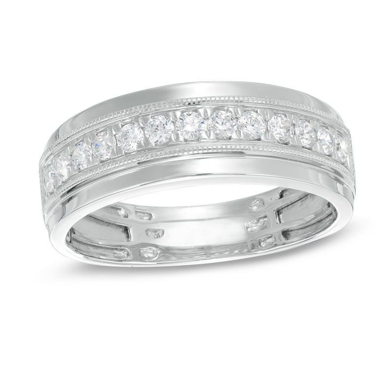 Previously Owned - Men's 1/2 CT. T.W. Diamond Milgrain Wedding Band in 10K White Gold