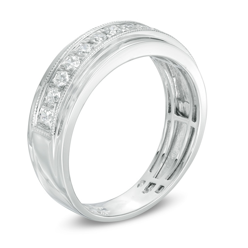 Previously Owned - Men's 1/2 CT. T.W. Diamond Milgrain Wedding Band in 10K White Gold