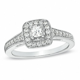 Previously Owned - 1/2 CT. T.W. Princess-Cut Diamond Frame Engagement Ring in 14K White Gold