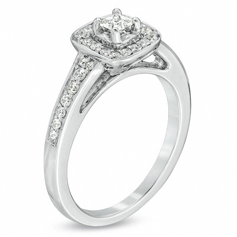 Previously Owned - 1/2 CT. T.W. Princess-Cut Diamond Frame Engagement Ring in 14K White Gold