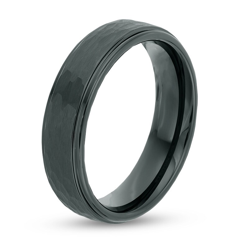 Main Image 2 of Previously Owned - Triton 6.0mm Comfort Fit Hammered Black Tungsten Wedding Band