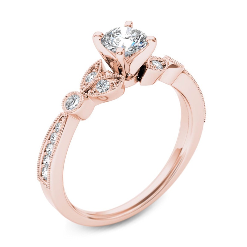 Main Image 2 of Previously Owned - 5/8 CT. T.W. Diamond Leaf Vintage-Style Engagement Ring in 14K Rose Gold