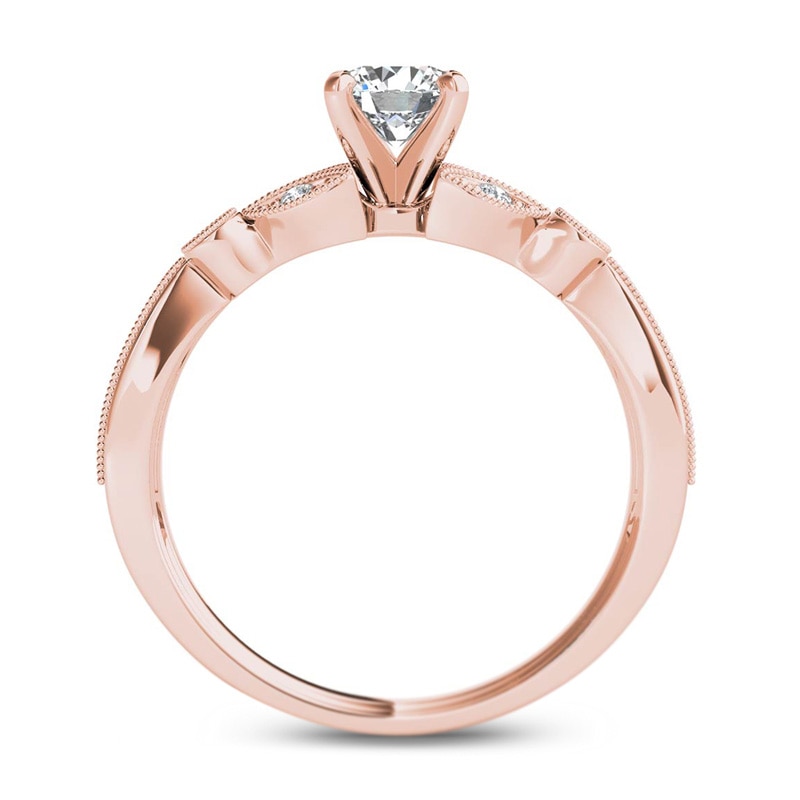 Main Image 3 of Previously Owned - 5/8 CT. T.W. Diamond Leaf Vintage-Style Engagement Ring in 14K Rose Gold