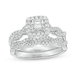 Previously Owned - 5/8 CT. T.W. Princess-Cut Diamond Frame Twist Shank Bridal Set in 10K White Gold