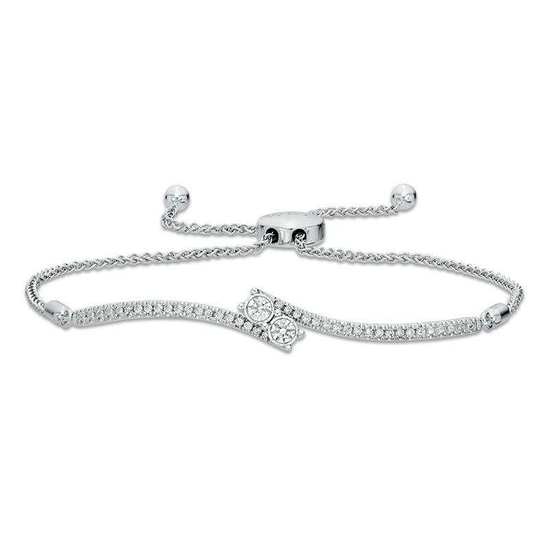 Main Image 1 of Previously Owned - Ever Us® 1/3 CT. T.W. Two-Stone Diamond Bypass Bolo Bracelet in 14K White Gold - 9.5"