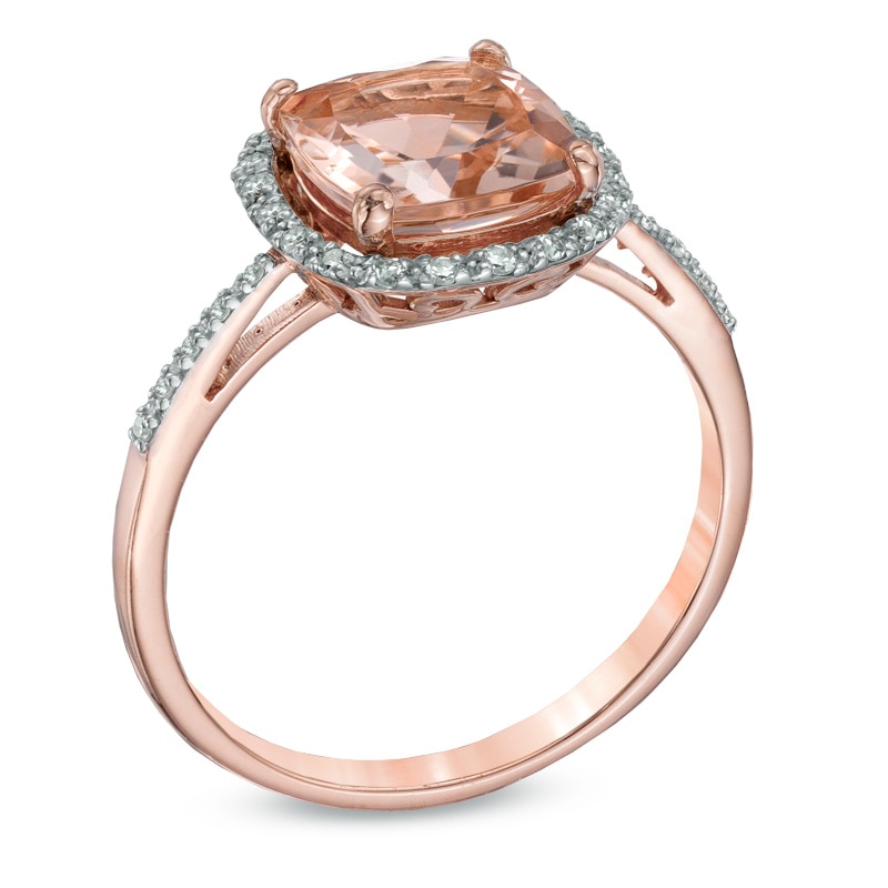 Previously Owned - 8.0mm Cushion-Cut Morganite and 1/8 CT. T.W. Diamond Frame Ring in 10K Rose Gold
